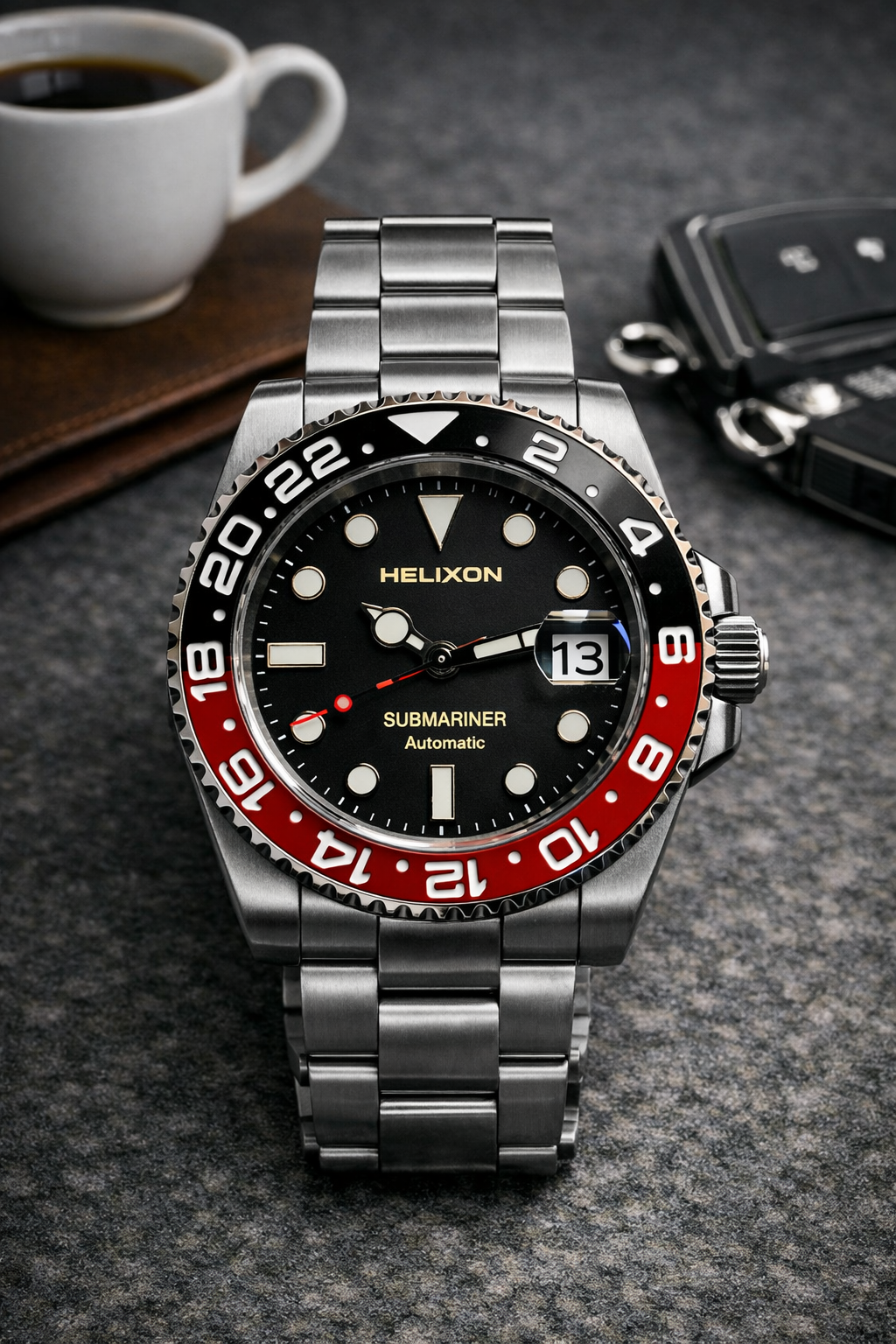 Submariner Coke – Black Red Bezel Automatic Dive Watch | Helixon Watches
